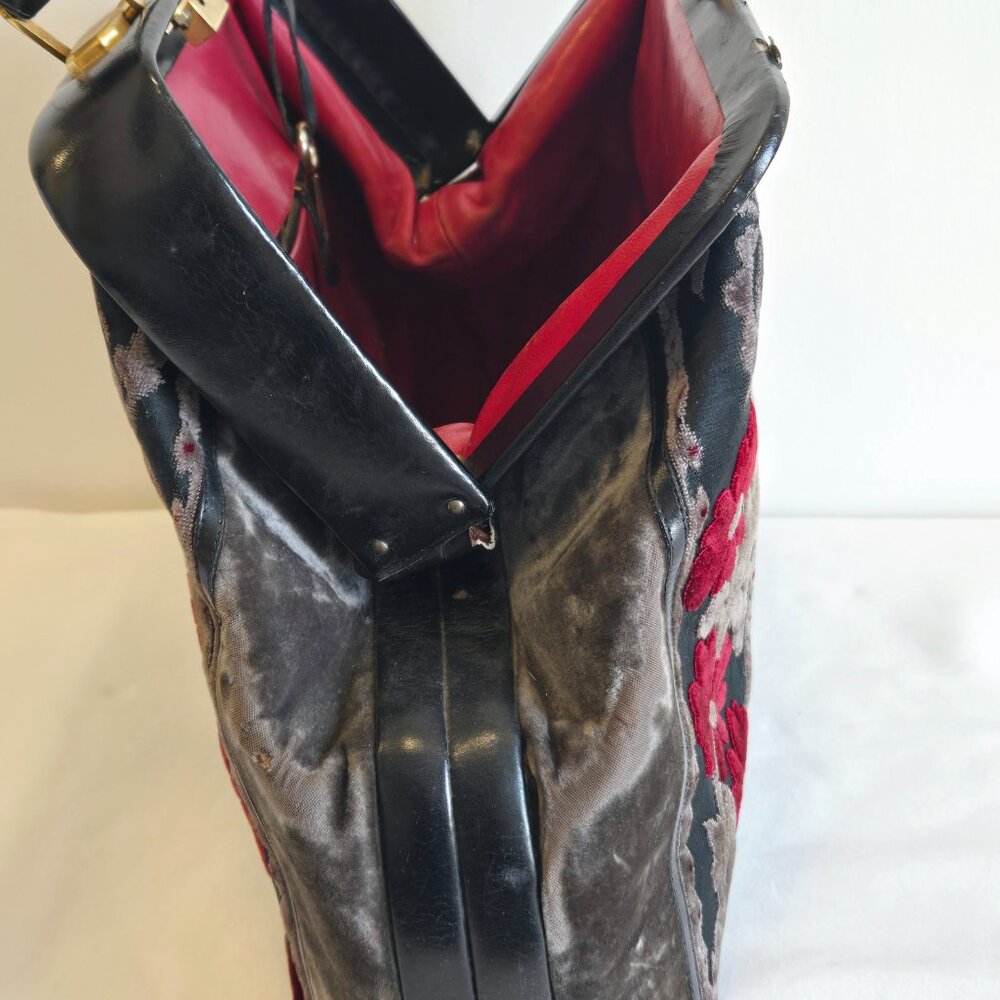 1950s VINTAGE BAG Made Italy Velvet Leather ROBERTA DI CAMERINO style BAGONGHI - Picture 3 of 7